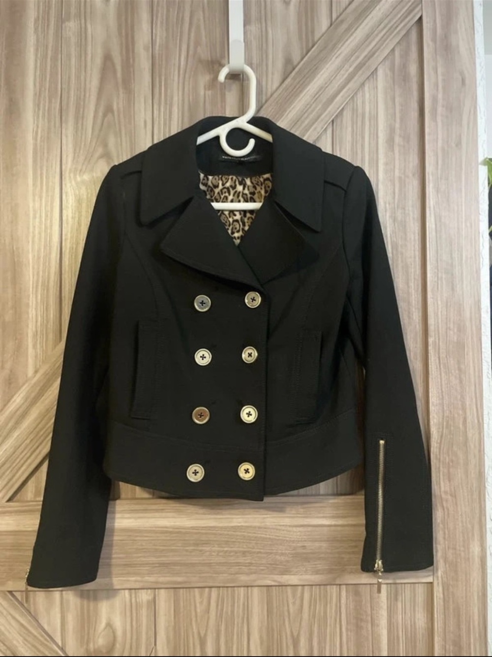 White House Black Market Black Double-Breasted Pea Coat with Gold Buttons